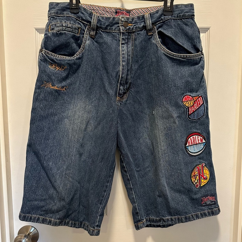 VTG FUBU Platinum x Harlem Globetrotters Embroidered Baggy Jorts Size 36 *Flaw